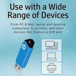 HP v150w USB 2.0 Flash Drive, 64GB, Blue
