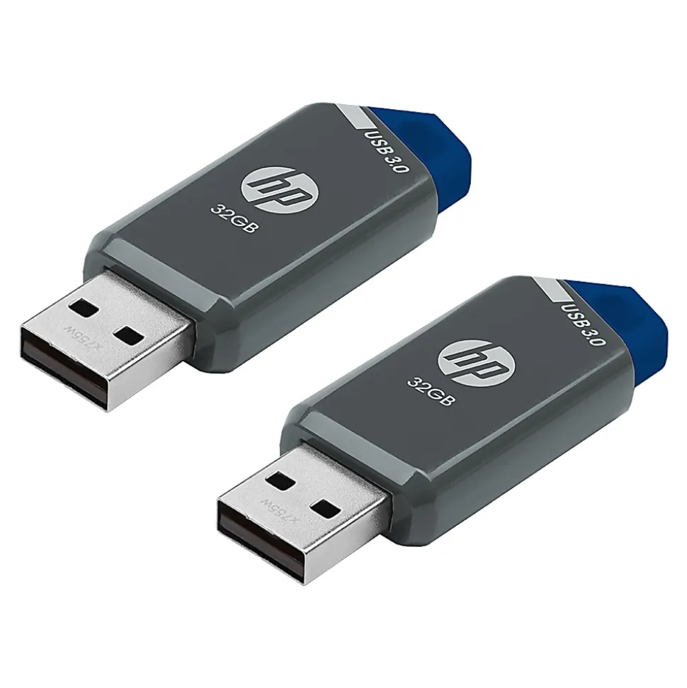 HP x900w USB 3.0 Flash Drives, 32GB, Gray/Blue, Pack Of 2 Flash Drives