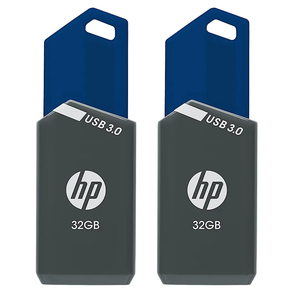 HP x900w USB 3.0 Flash Drives, 32GB, Gray/Blue, Pack Of 2 Flash Drives