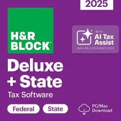 H&R Block Deluxe + State Tax Software, 2025, Windows/Mac, Download