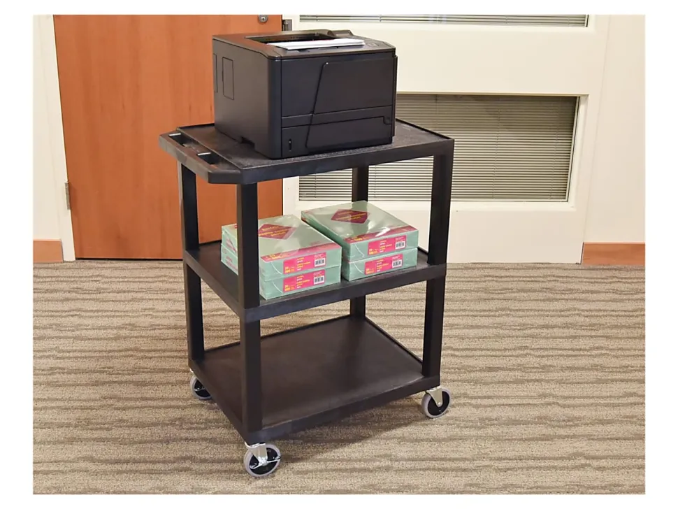 H. Wilson 3-Shelf Plastic Specialty Utility Cart, 34"H x 24"W x 18"D, Black Shelves/Black Legs