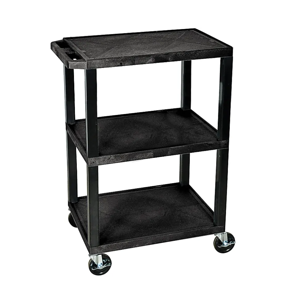 H. Wilson 3-Shelf Plastic Specialty Utility Cart, 34"H x 24"W x 18"D, Black Shelves/Black Legs