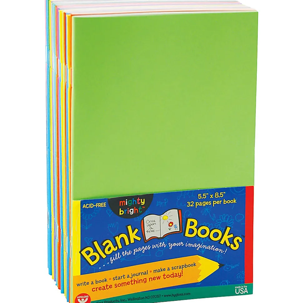 Hygloss Mighty Brights™ Blank Paperback Books, 5" x 8", 32 Pages (16 Sheets), Assorted Colors, Pack Of 20