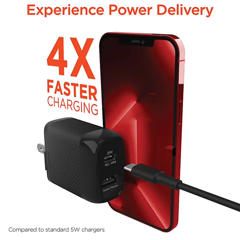 HyperGear SpeedBoost PD Dual-Output USB Wall Charger For iPhone And Android, Black, HPL15625