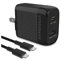 HyperGear SpeedBoost 25W PD Dual-Output USB-C Wall Charger Kit For Android, Black, HPL15626