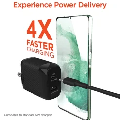 HyperGear SpeedBoost 25W PD Dual-Output USB-C Wall Charger Kit For Android, Black, HPL15626