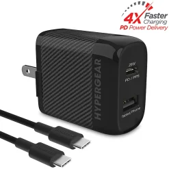 HyperGear SpeedBoost 25W PD Dual-Output USB-C Wall Charger Kit For Android, Black, HPL15626
