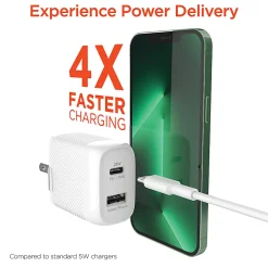 HyperGear SpeedBoost 25W PD Dual-Output Lightning Wall Charger Kit For iPhone®/iPad®/iPod, White, HPL15627