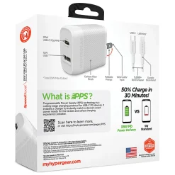 HyperGear SpeedBoost 25W PD Dual-Output Lightning Wall Charger Kit For iPhone®/iPad®/iPod, White, HPL15627