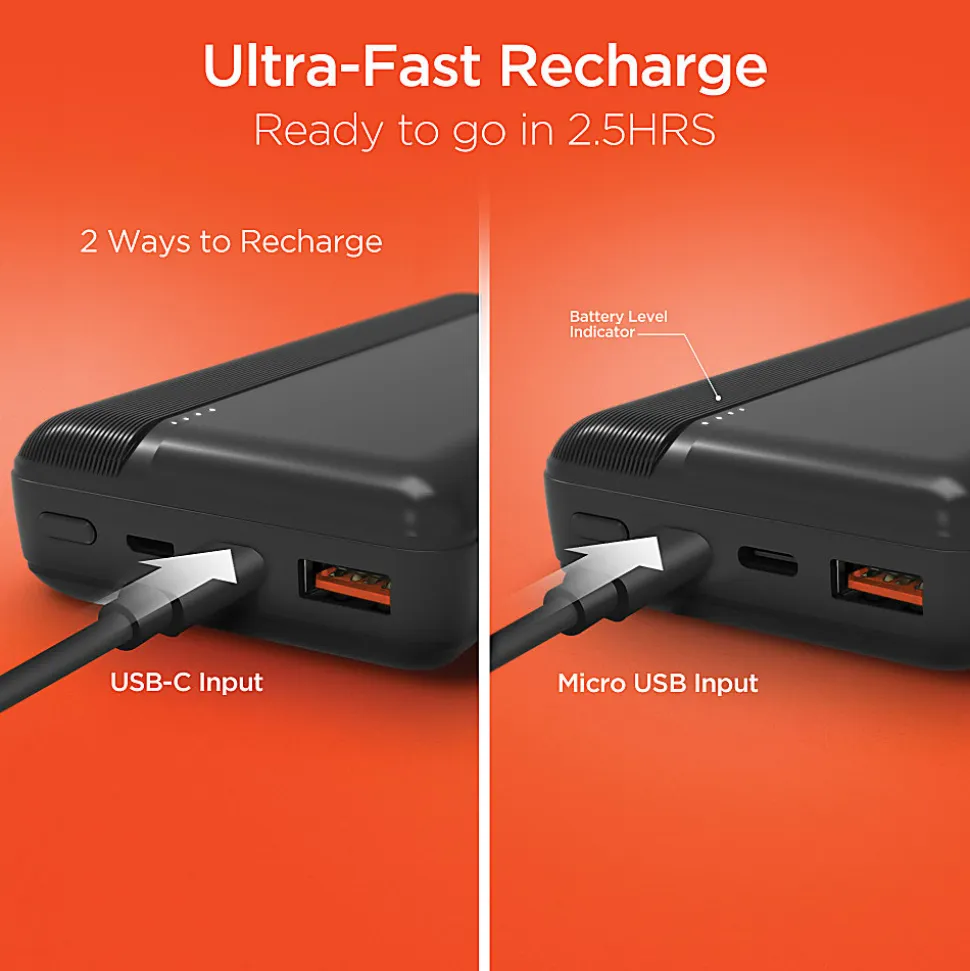 HyperGear USB-C Fast Charge Power Bank For iPhone® And Android, Black, 15458