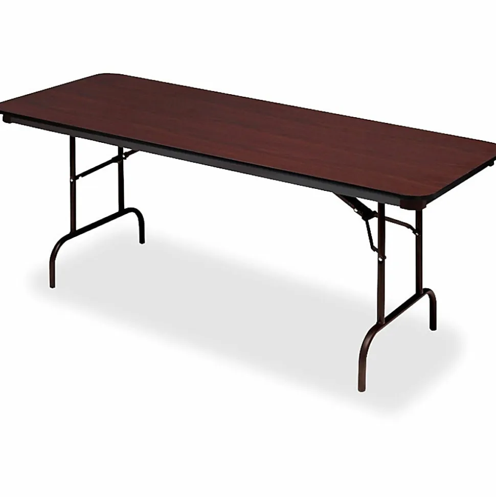 Iceberg Premium Wood Laminate Folding Table, Rectangular, 96"W x 30"D, Mahogany/Brown