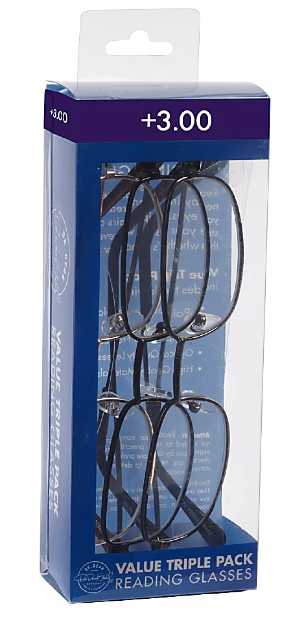 ICU Eyewear Rectangular Reading Glasses Set, Metal, +3.00, Pack Of 3