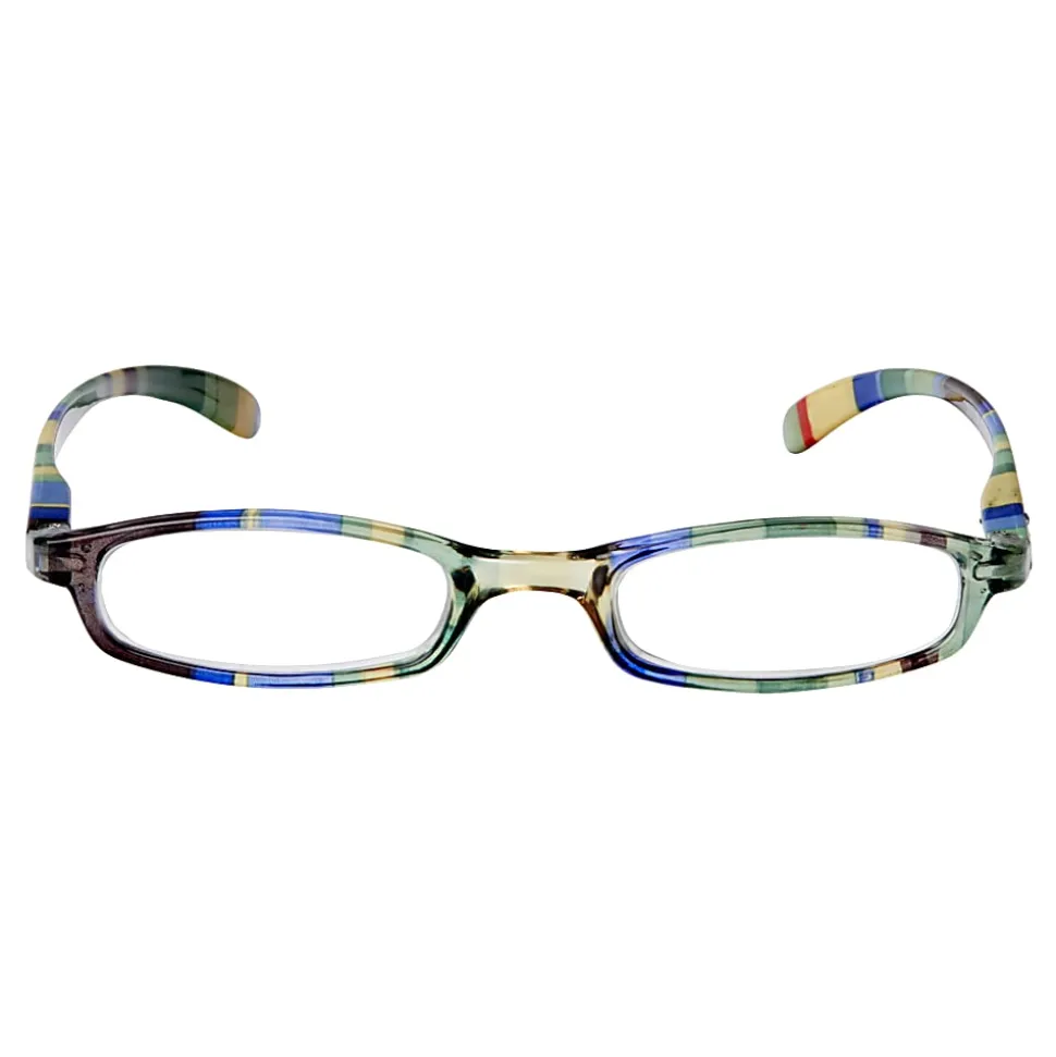 ICU Eyewear Rectangular Striped Reading Glasses, Green, +1.25