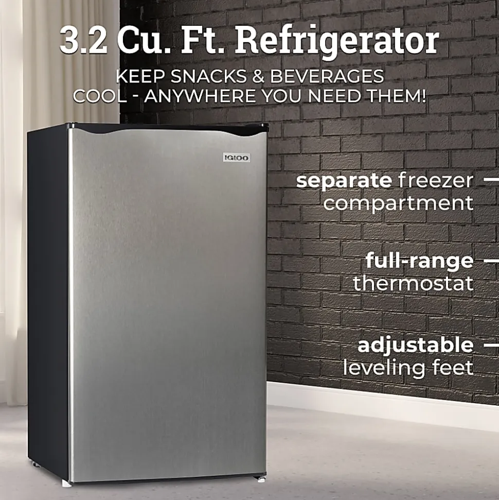 Igloo 3.2 Cu. Ft. Mini Refrigerator With Freezer, Platinum