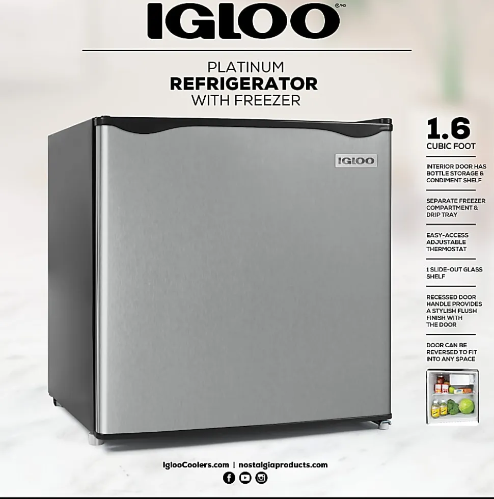 Igloo 1.6 Cu. Ft. Single-Door Mini Refrigerator With Freezer, Platinum