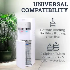 Igloo 3- & 5-Gallon Hot/Cold Bottom-Load Water Dispenser, 41-1/4”H x 12-1/4”W x 14-1/4”D, White
