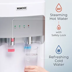 Igloo 3- & 5-Gallon Hot/Cold Bottom-Load Water Dispenser, 41-1/4”H x 12-1/4”W x 14-1/4”D, White