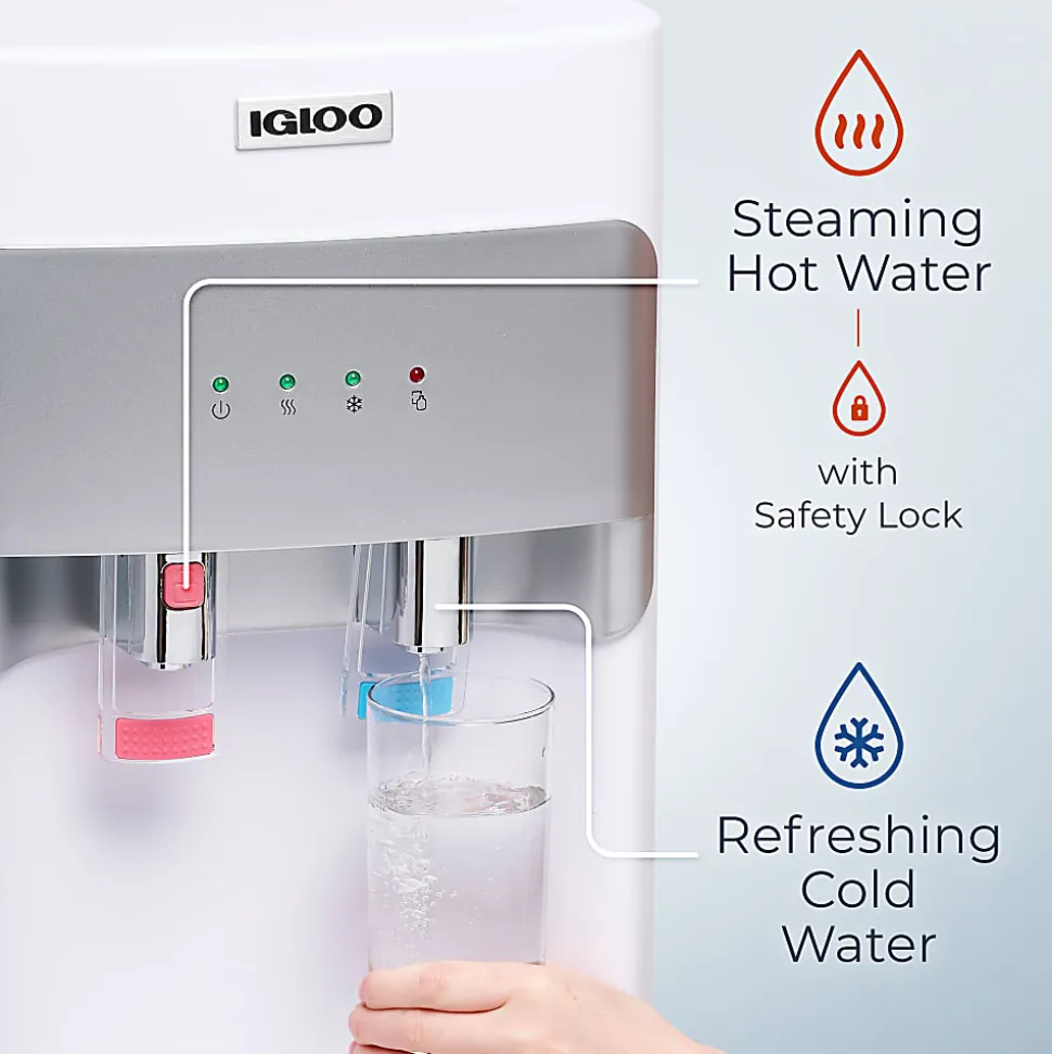 Igloo 3- & 5-Gallon Hot/Cold Bottom-Load Water Dispenser, 41-1/4”H x 12-1/4”W x 14-1/4”D, White