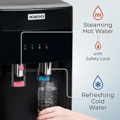 Igloo 3- & 5-Gallon Hot/Cold Bottom-Load Water Dispenser, 41-1/4”H x 12-1/4”W x 14-1/4”D, Black