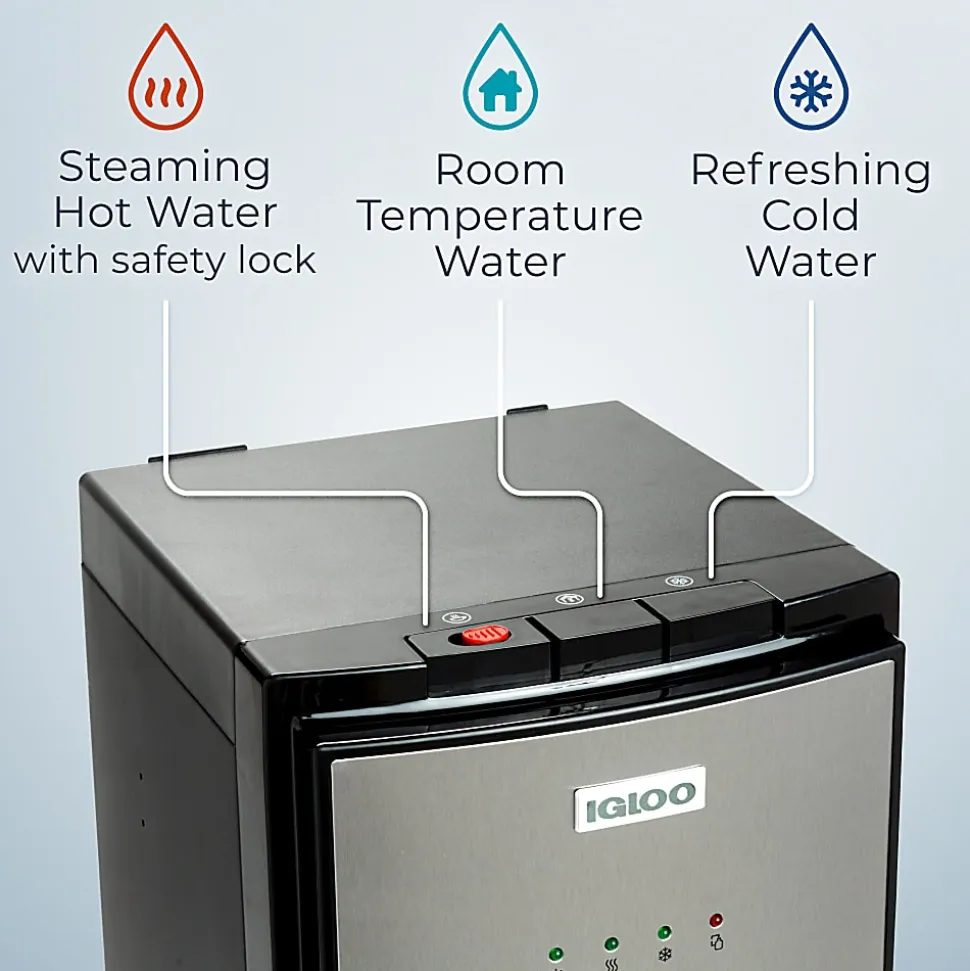 Igloo Hot/Cold Bottom-Load Water Dispenser, 39-13/16”H x 10-1/4”W x 13”D, Silver