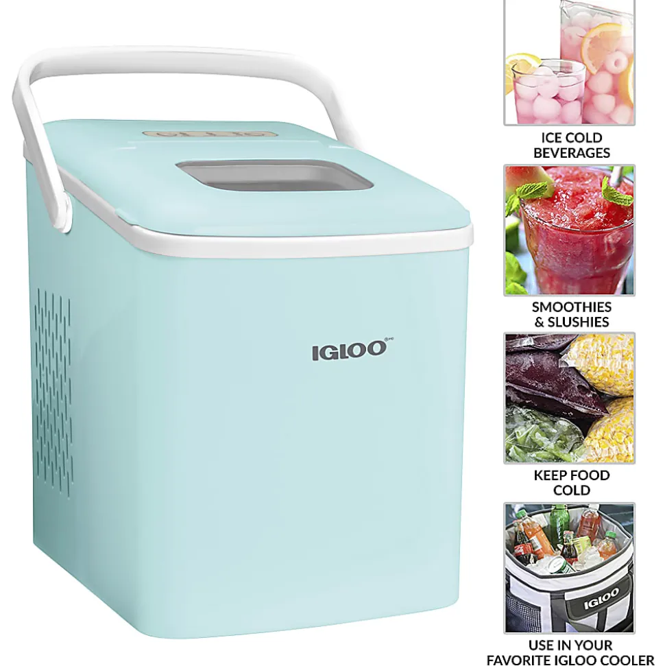 Igloo 26 Lb Automatic Self-Cleaning Portable Countertop Ice Maker With Handle, Aqua