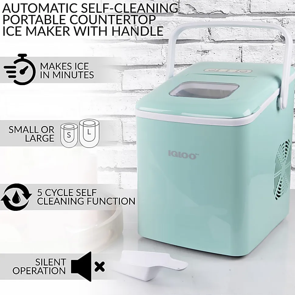 Igloo 26 Lb Automatic Self-Cleaning Portable Countertop Ice Maker With Handle, Aqua