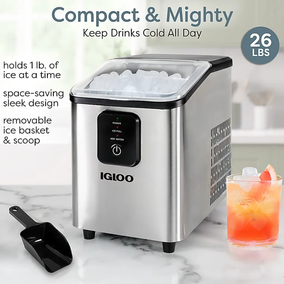 Igloo 26 Lb Self-Cleaning Ice Maker, Silver, Total Qty 1