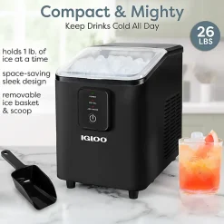Igloo 26 Lb Self-Cleaning Ice Maker, Black, Total Qty 1
