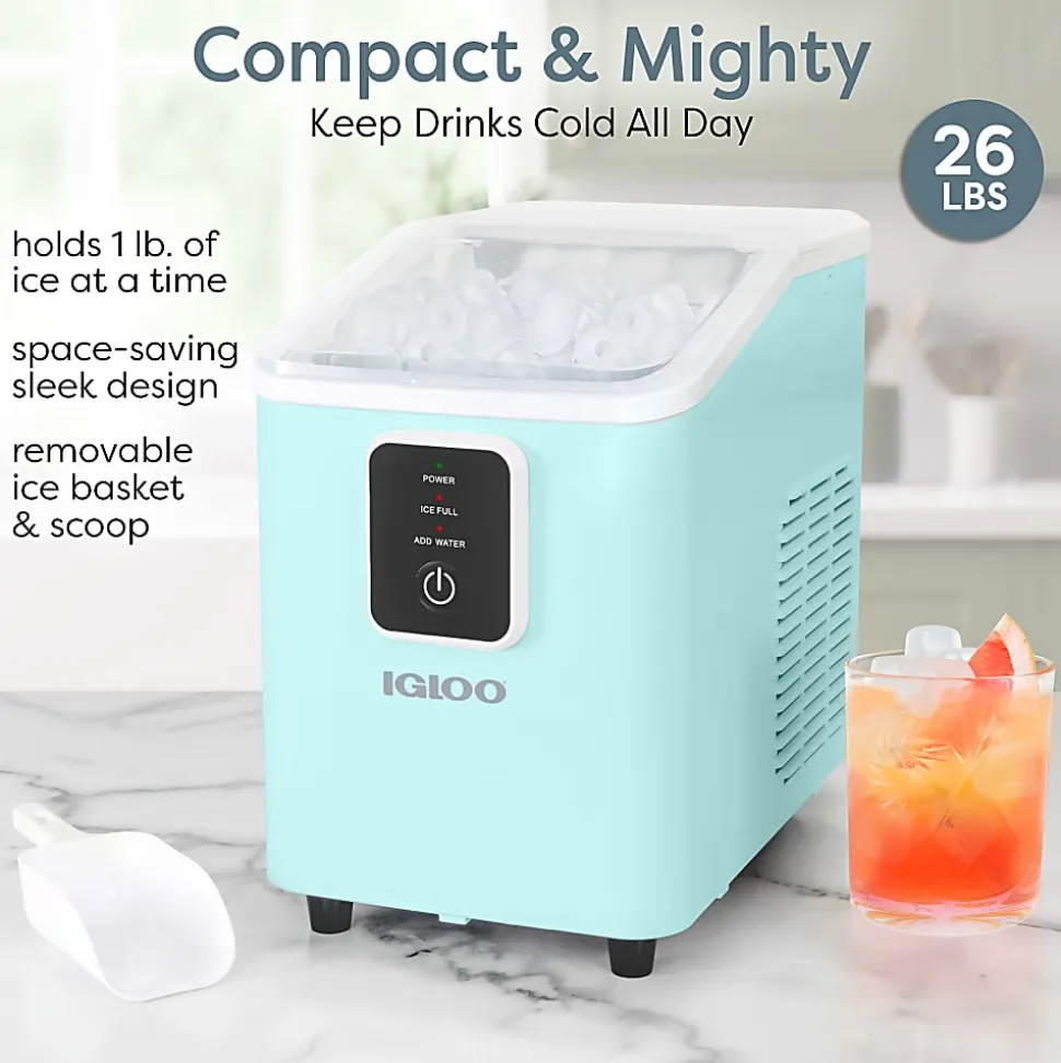 Igloo 26 Lb Self-Cleaning Ice Maker, Aqua, Total Qty 1