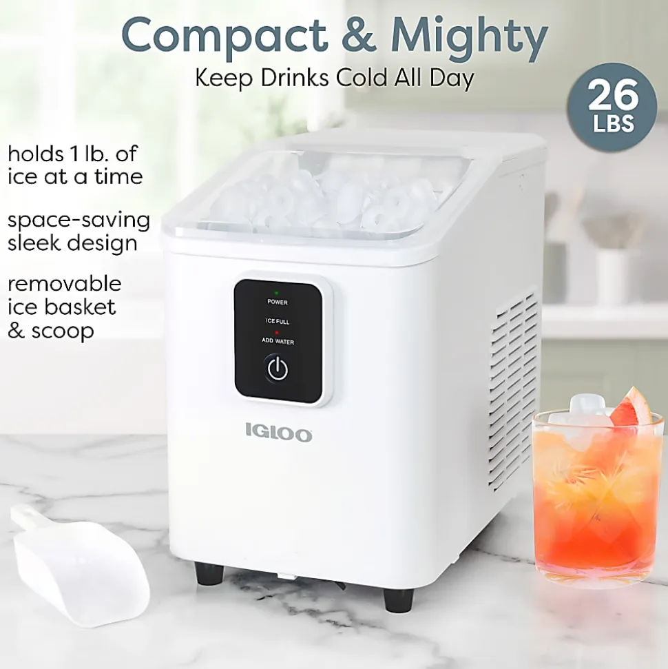 Igloo 26 Lb Self-Cleaning Ice Maker, White, Total Qty 1