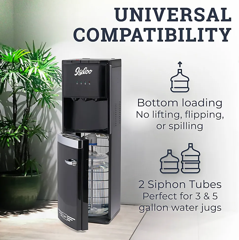 Igloo Retro Hot, Cold & Room Temperature Bottom-Load Water Dispenser, 3-Gallon, Black, Total Qty 1