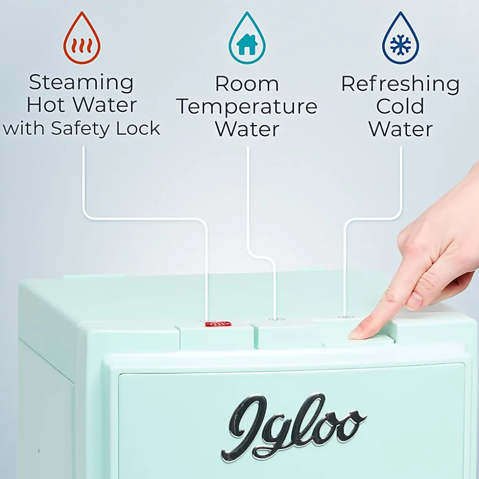 Igloo Retro Hot, Cold & Room Temperature Bottom-Load Water Dispenser, 3-Gallon, Aqua, Total Qty 1