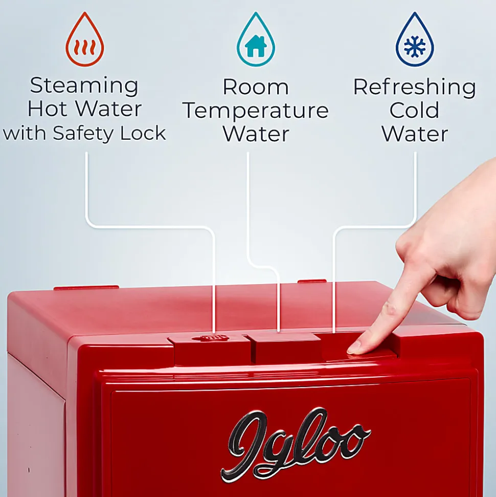 Igloo Retro Hot, Cold & Room Temperature Bottom-Load Water Dispenser, 3-Gallon, Retro Red, Total Qty 1