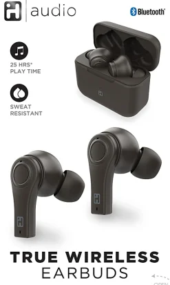 iHome IH-214 Truly Wireless Bluetooth In-Ear Earbuds, Black