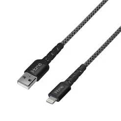 iHome Lifeworks Nylon Braided Lightning To USB A Cable, 6', Black
