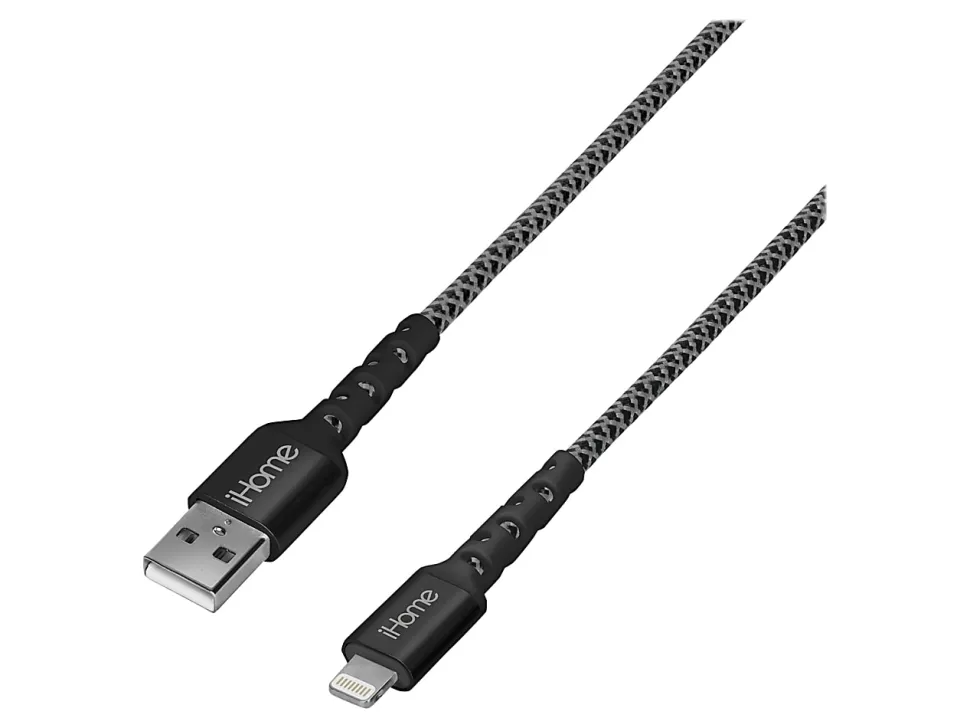 iHome Lifeworks Nylon Braided Lightning To USB A Cable, 6', Black