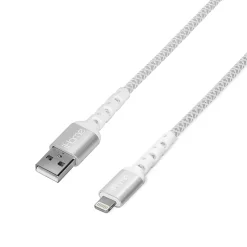 iHome Nylon Braided Lightning-To-USB-A Cable, 6', White