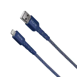 iHome Nylon Braided Lightning To USB-A Cable, 10', Black