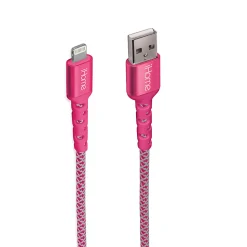iHome Nylon Braided Lightning To USB-A Cable, 10', Pink