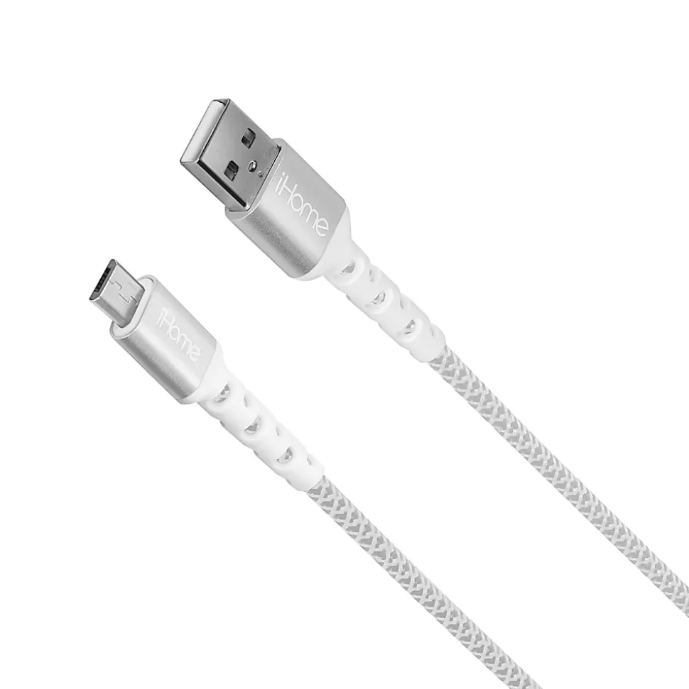 iHome Nylon Braided Micro-USB To USB-A Cable, 6', White