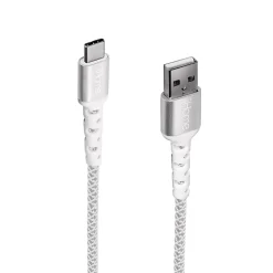 iHome Nylon-Braided USB-A To USB-C Cable With Durstrain, White
