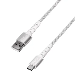 iHome Nylon-Braided USB-A To USB-C Cable With Durstrain, White