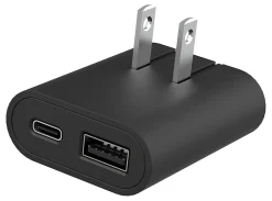 iHome Ultra Boost AC Pro 18W 2-Port Slim Wall Charger, Black
