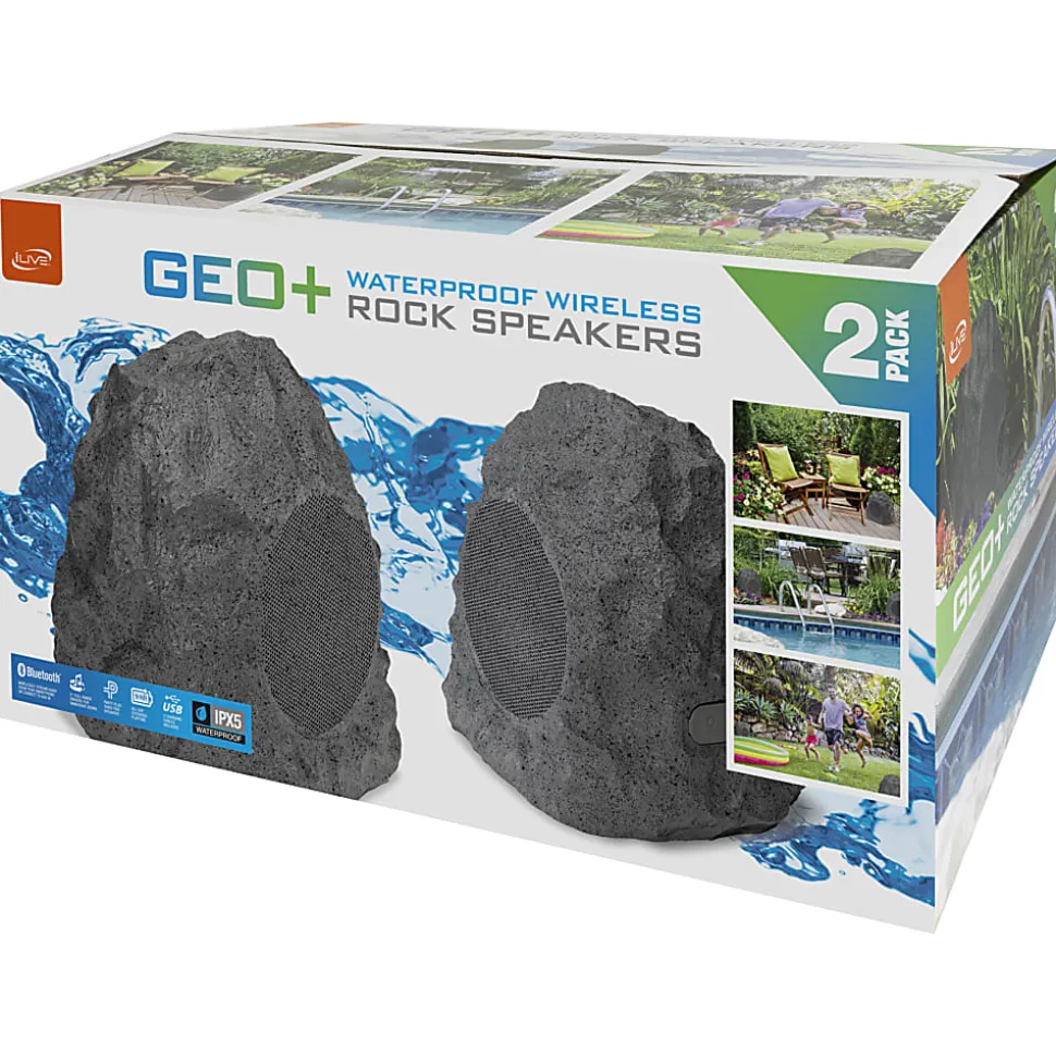 iLive Geo+ ISBW422G IPX5 Waterproof Wireless Speakers, Pack Of 2 Speakers