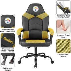 Imperial Adjustable Oversized Vinyl High-Back Office Task Chair, NFL Pittsburgh Steelers, Black/Yellow