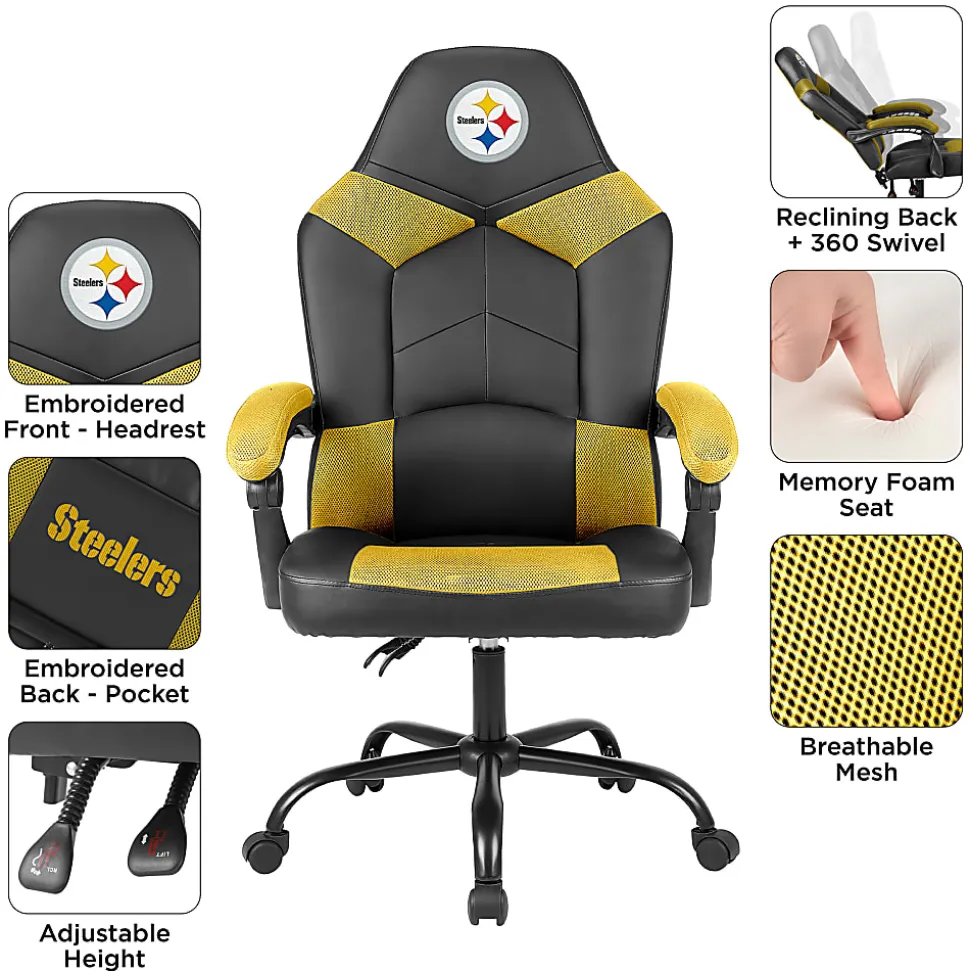 Imperial Adjustable Oversized Vinyl High-Back Office Task Chair, NFL Pittsburgh Steelers, Black/Yellow