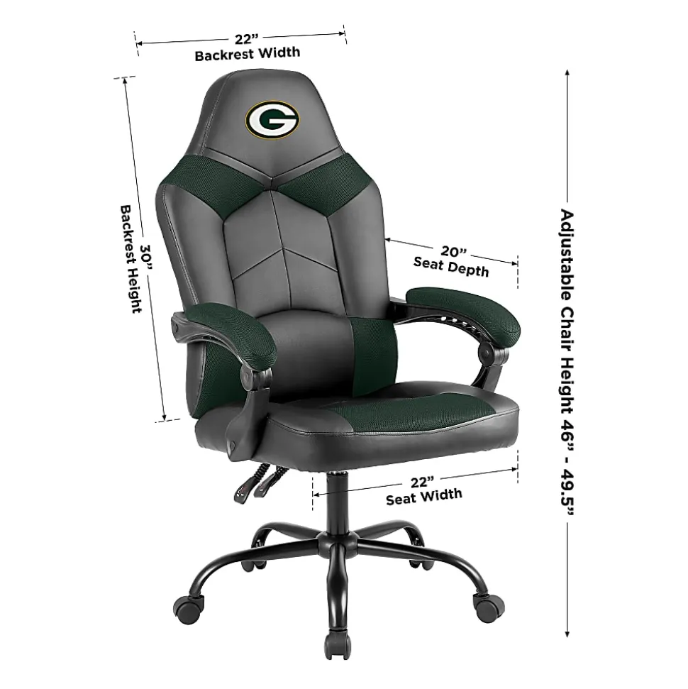 Imperial Adjustable Oversized Vinyl High-Back Office Task Chair, NFL Green Bay Packers, Black/Green