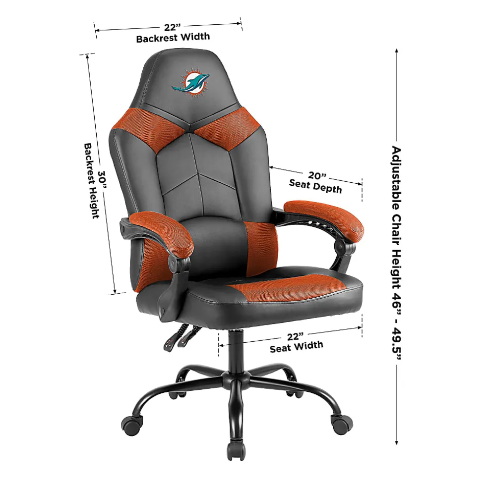 Imperial Adjustable Oversized Vinyl High-Back Office Task Chair, NFL Miami Dolphins, Black/Orange