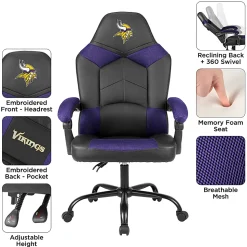 Imperial Adjustable Oversized Vinyl High-Back Office Task Chair, NFL Minnesota Vikings, Black/Purple