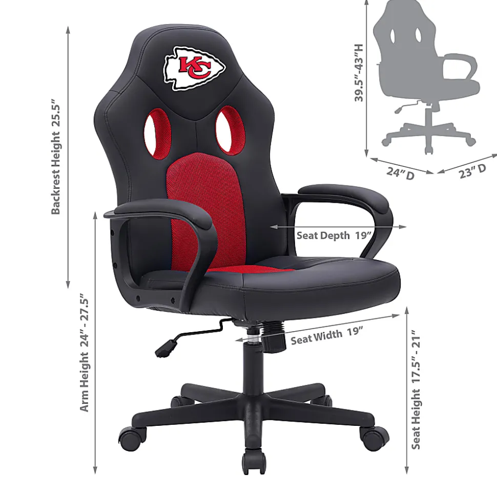 Imperial NFL Vision Faux Leather/Mesh High-Back Computer Gaming Chair, Kansas City Chiefs
